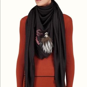 FENDI Black Cashmere Karlito Large Scarf Shawl